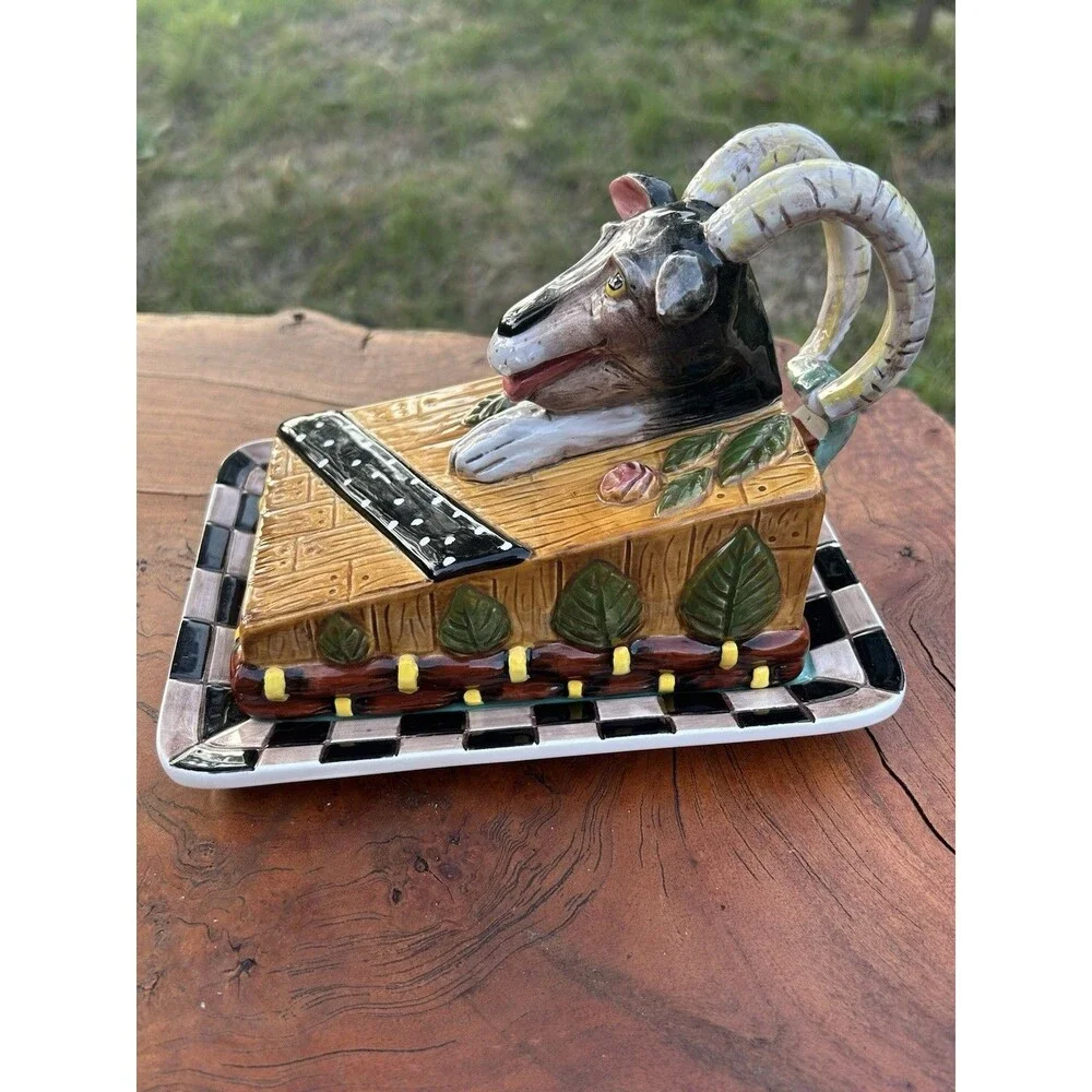 House of Hatten Mountain Goat Covered Butter Dish Peggy Fairfax Herrick Dinner